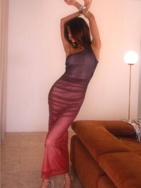 Petal & Pup One-Shoulder Ombre Purple to Pink Maxi Dress
